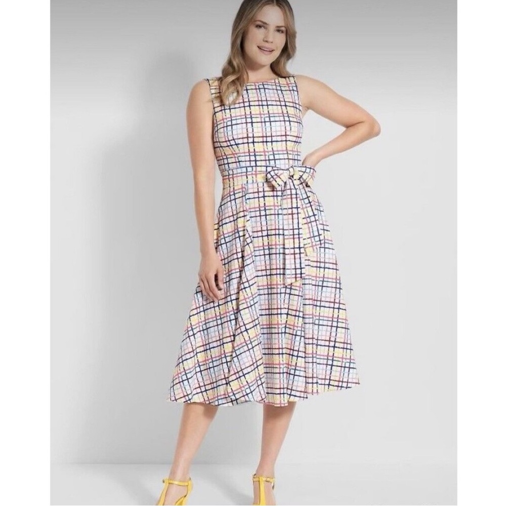 MODCLOTH Collectif rainbow watercolor gingham Frances Dreamliner swing dress 20